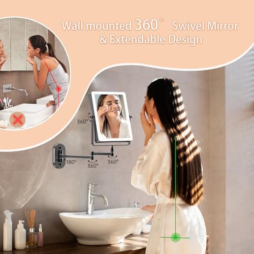8.7" 5000mAh Rechargeable Wall Mounted Makeup Mirror (Black a)