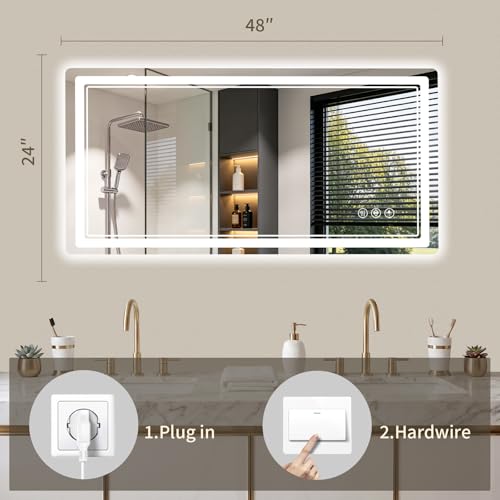24"x48" LED Bathroom Mirror with Lights (48"L x 24"W)