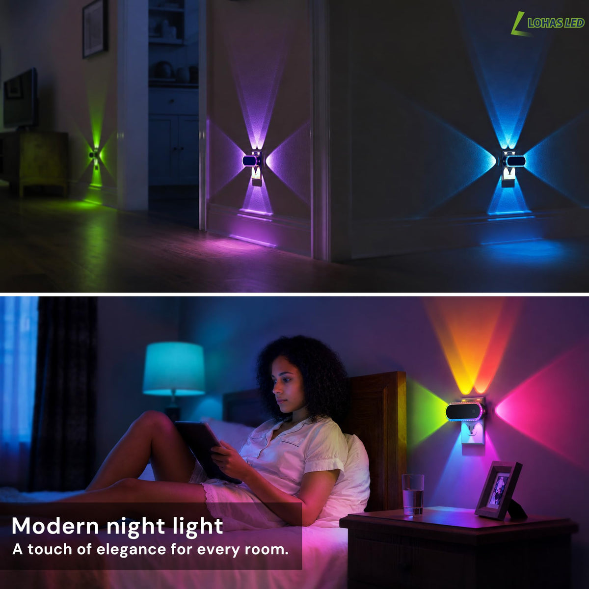 Night Lights Plug into Wall 2 (Black-RGB / 2 Pack)