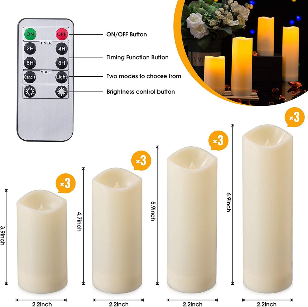 Waterproof LED Flameless Candles Battery Operated - 12 Pack, Ivory
