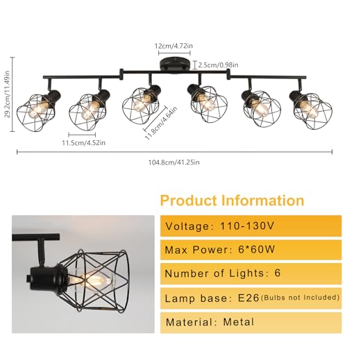 Track Lighting Kit 6 Way Ceiling Spotlight (Black / 6-Light-Cage)