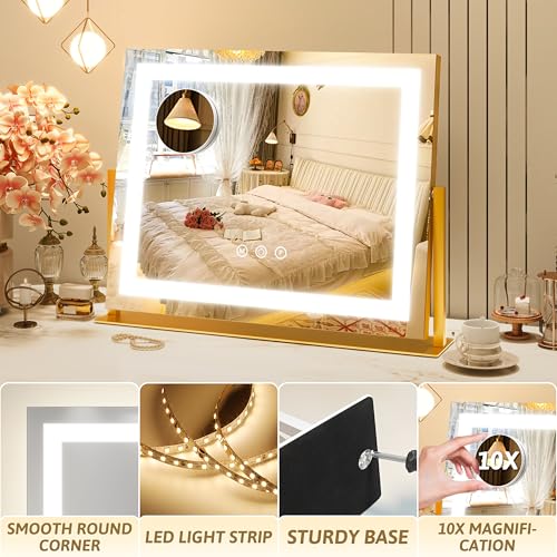 Vanity Mirror with Lights 22"x18" (Gold / 22"L x 18"W)