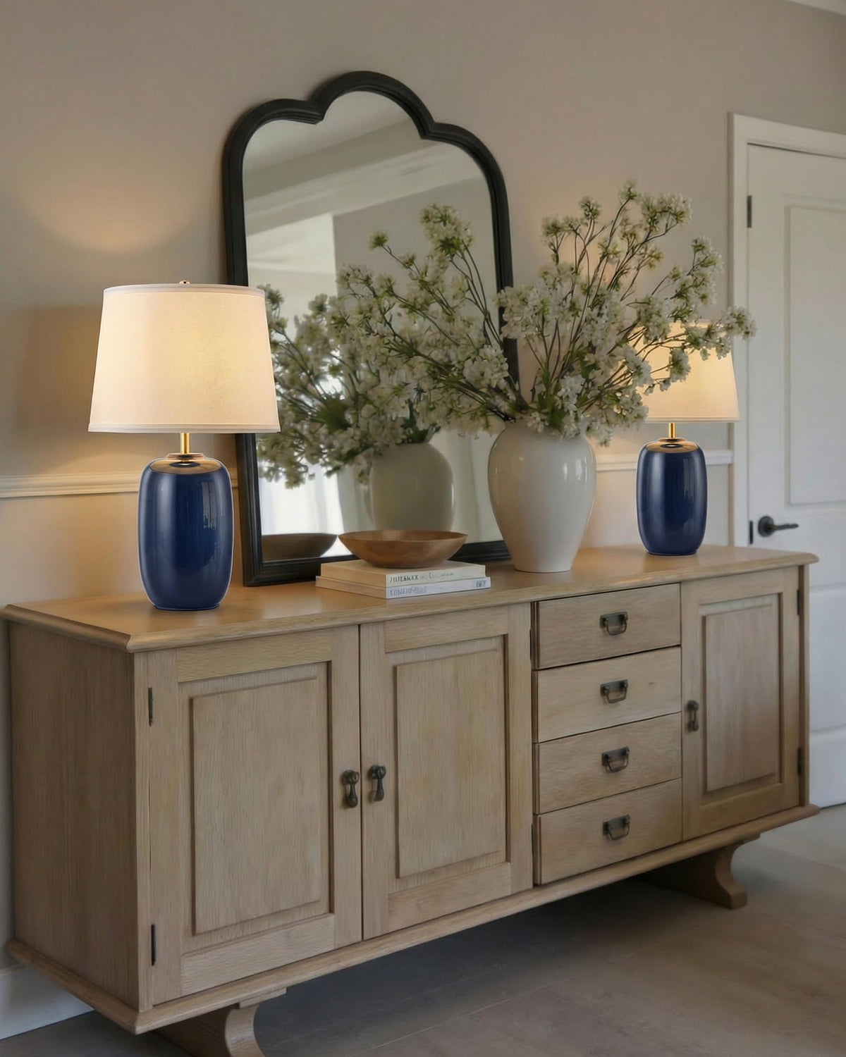 22 Inch Blue Ceramic Table Lamps Set of 2 (H22" Blue Ceramic + White Shade (2 Pack) / H22 × ∅12.2 inch)