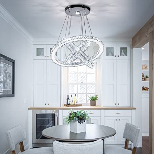 Three Rings LED Pendant Light Modern Height Adjustable Crystal Chandelier