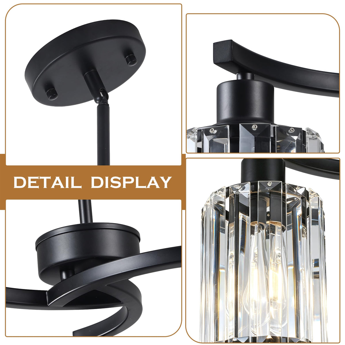 3 Light Black Crystal Chandelier (Black&Crystal / 3-Light)