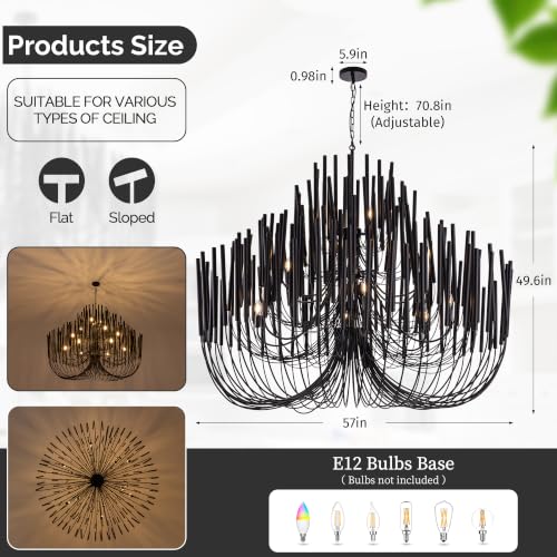 Modern Farmhouse Chandelier for Dining Room 57" (Black / 57 inches)