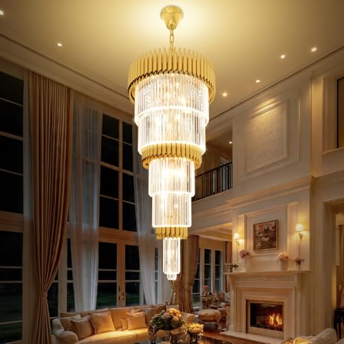 Modern Gold Crystal Staircase Chandelier 5 (D24"XH48" Gold)