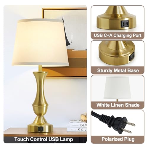 22" Gold Table Lamps Set of 2 (White,Gold base / 22in)