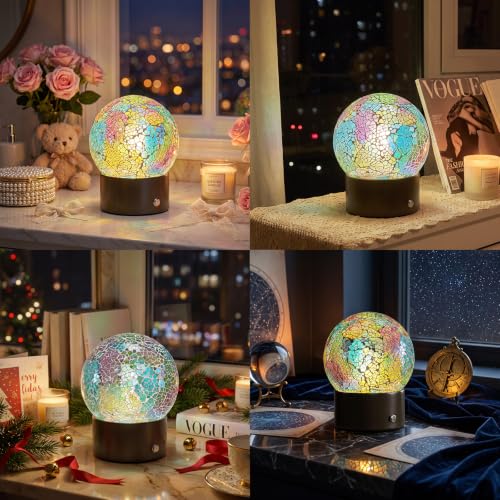 6.5" Mini Mosaic Glass Cordless Rechargeable Battery Table Lamp (Colorful)