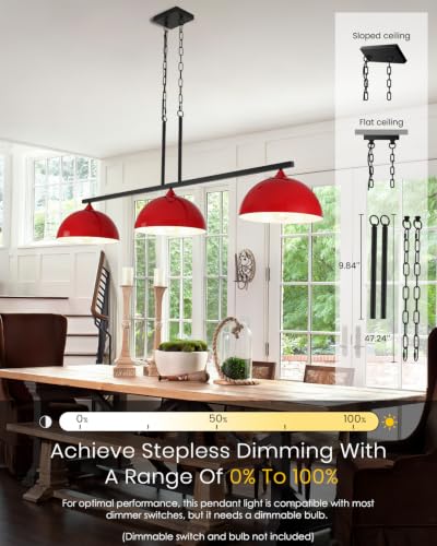 3 Light Red Island Lights for Kitchen (3 Light / Red)