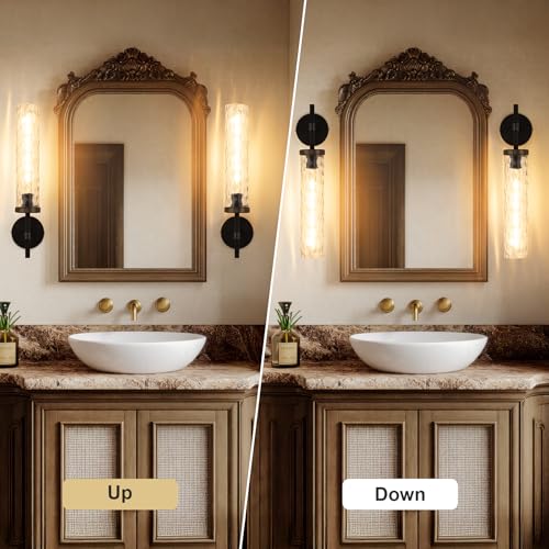 19.5" Knurled‑Craft Hardwired Black Gold Wall Sconce (Black-Water Ripples / 19.5″-2 Pack)