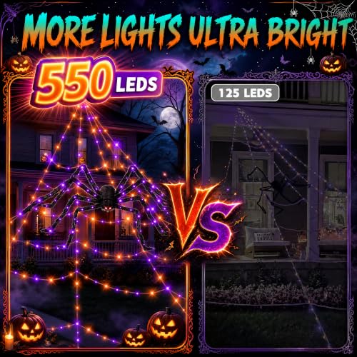 550 LEDs Halloween Decorations Outdoor Spider Web Lights with Spider (Giant Spider Web Lights)
