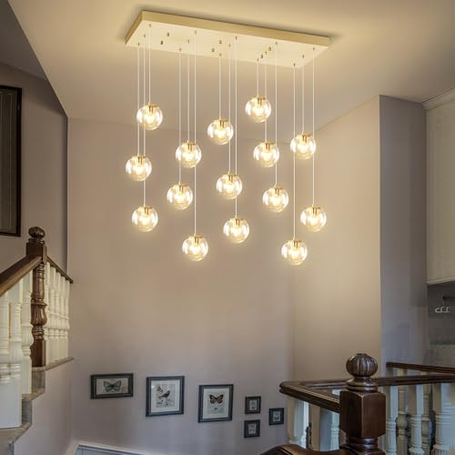 Glass Chandelier LED Modern Gold Pendant Light Globe Ceiling Light 16 (Gold-Clear / Rectangle 16-Light)