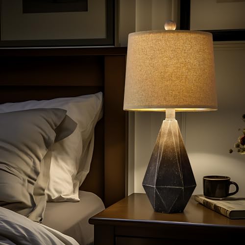 20.25" Rustic Farmhouse Table Lamp Sets of 2 for Living Room Bedroom Deep Grey Contemporary Classic Bedside Nightstand Lamp with White Fabric Shade (Small - Dark Grey)