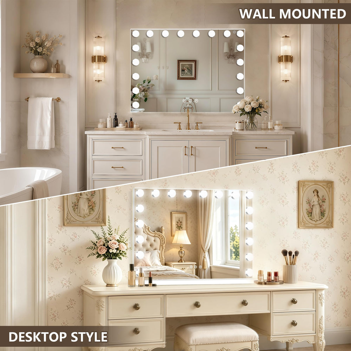 Hollywood Vanity Mirror with Lights (White / 36"L x 24"W)