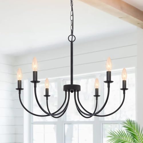 6 Light Black Farmhouse Chandelier (Frosted Black / 6 Light)