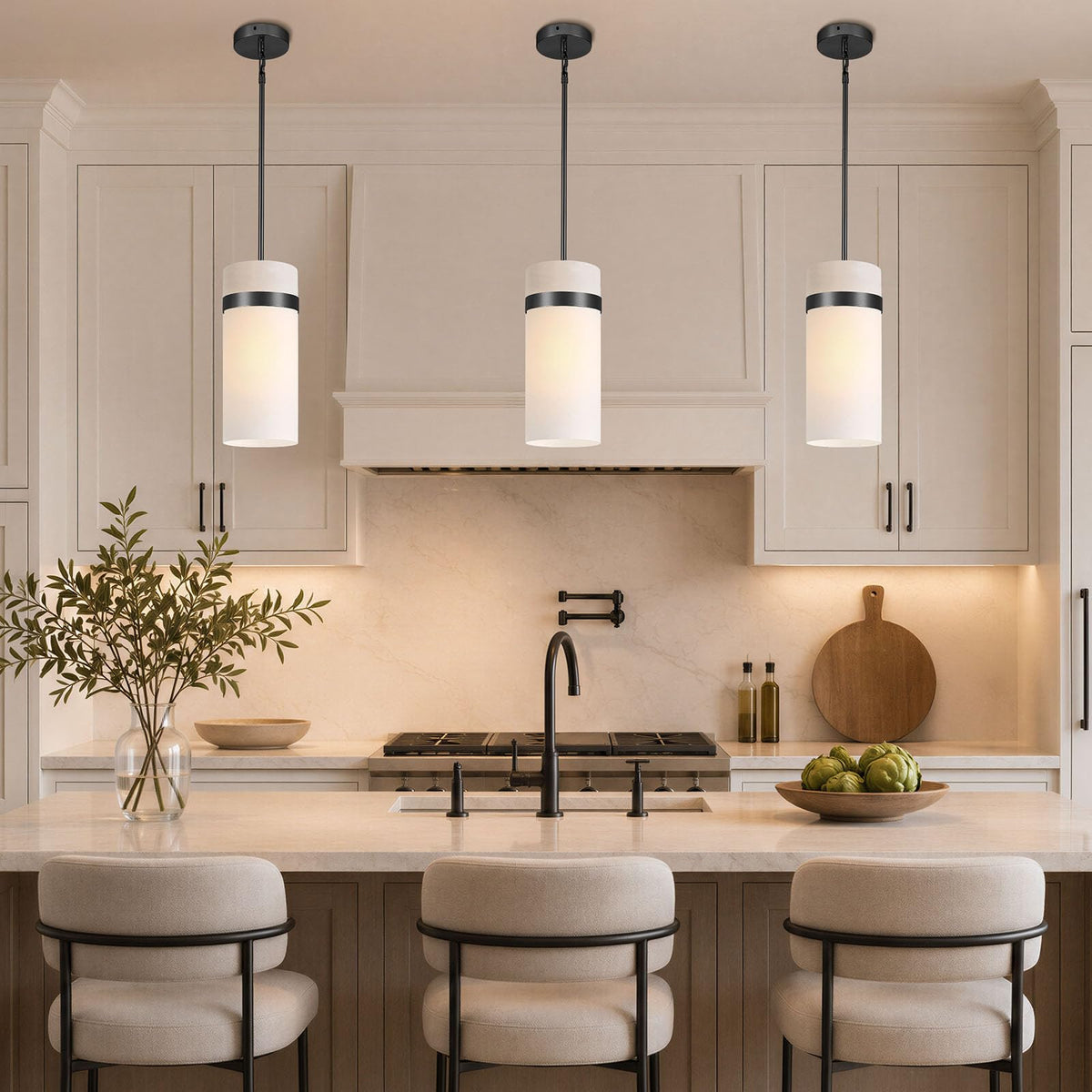 Frosted Glass Pendant Light (6-In-Black)
