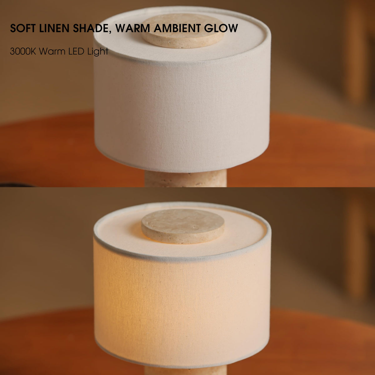 Marble Lamp Rechargeable Cordless Stone Touch Table Lamp (Travertine Stone)