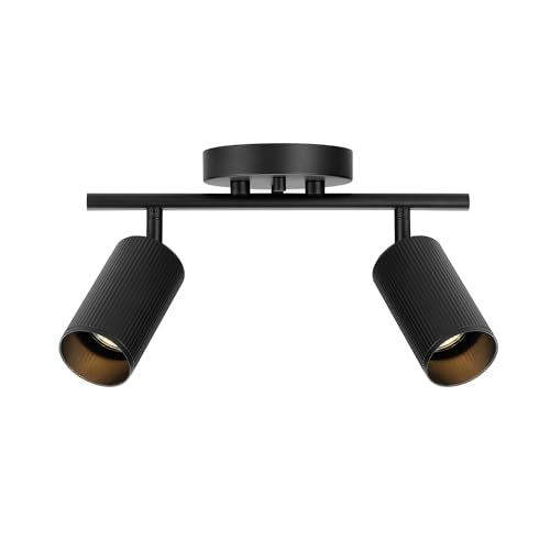 64000114 2 Light Track Lighting Spotlight (Matte Black, Ribbed Shades)