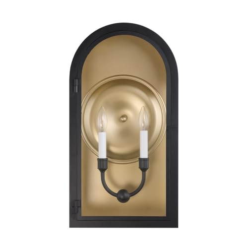 5-412-331 Grotto Modern Clear Glass Outdoor Wall Lantern, 2-Light 120 Total Watts, 23" H x 12" W, Matte Black with Vintage Gold (23" Height)