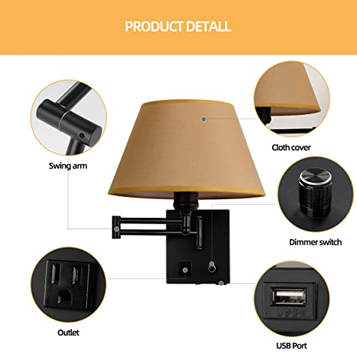 Swing Arm Wall Sconces (Black. Gold Shadow)