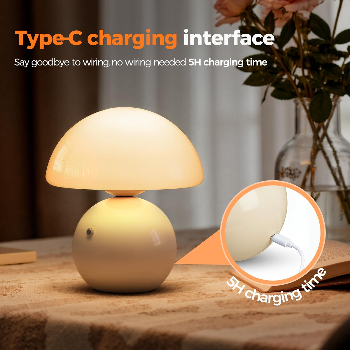 Wireless Mushroom Lamp Set of 2 (Cream / 2 Pack-Wireless)