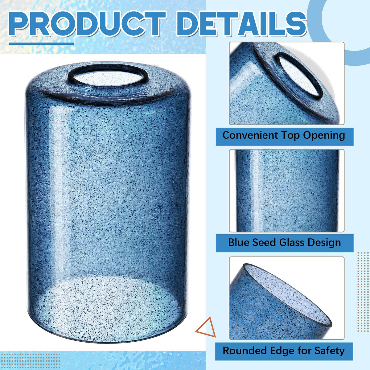 6 Pcs Blue Bubble Seeded Glass Lamp Shade 1 (Blue / Bubble Seeded)