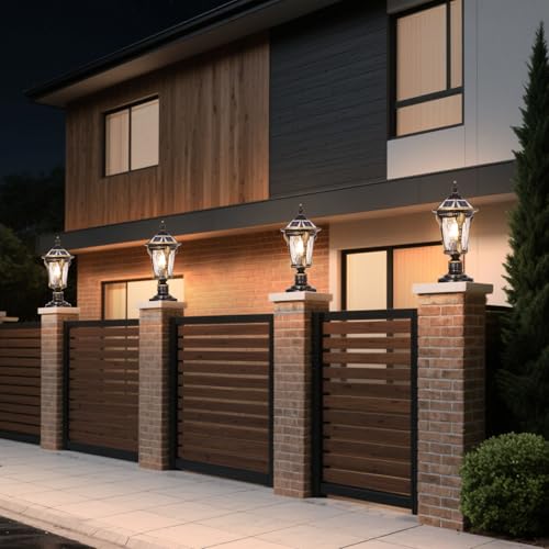 Outdoor Post Caps Light with Solar Powered 17.71" Solar LED Column Caps Lamps Rustic Bronze Fence Pillar Lamps IP65 Waterproof Deck Post Bollard Lighting Lawn Landscape Lawn Garage Yard Path Lamps