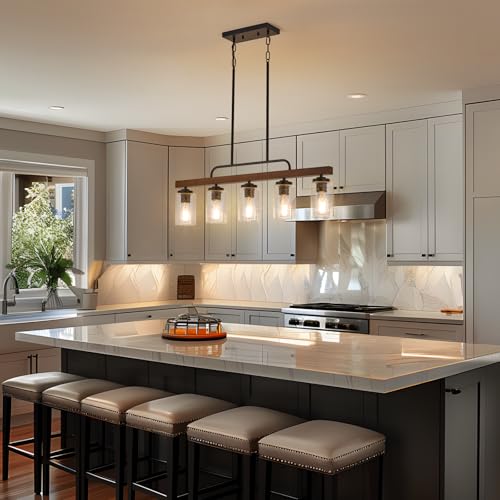 5 Light Wood Dining Room Light (Seeded Glass / 5-Light)