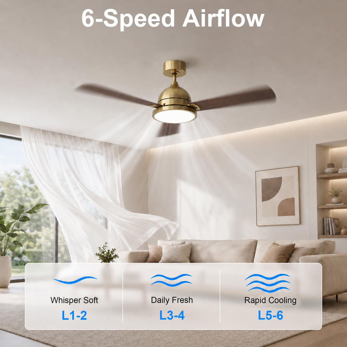 52" Ceiling Fan with Lights (Gold & Red Walnut / 52 Inch)