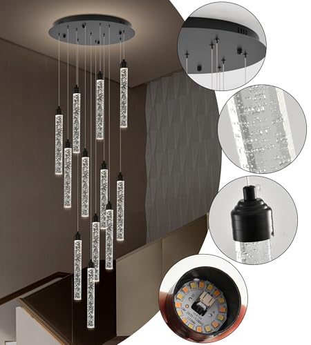 12 Lights High Ceiling Crystal Staircase Chandelier Black (Black / 12 lights)