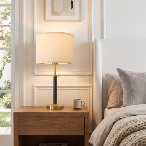 Wood Table Lamps 22" Mid Century Modern Lamps for Bedroom Living Room Lamps (Wood & Black)