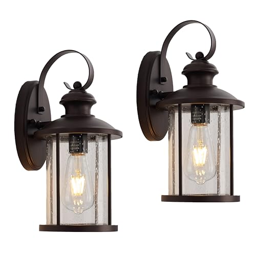 13.75" Bronze Vintage Farmhouse Round Outdoor Wall Light 2 Pack (Bronze / 2 Pack H13.75")