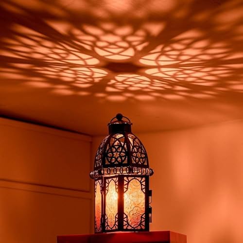 Set of 2 Moroccan Lanterns Decorative Indoor & Outdoor (Medium / Amber - 11''h)