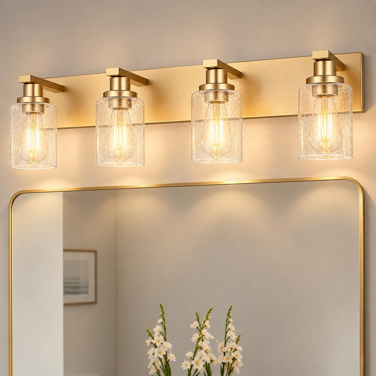Gold 4 Light Seeded Glass Bathroom Vanity Light (Gold / 4-Light)
