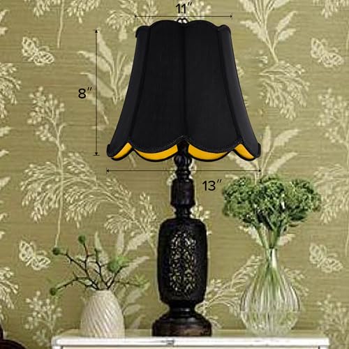 Wavy Floral Scalloped Lamp Shade Replact (Black & Gold-natural faux silk / 8"×13"×11" (Spider)-1 pc)