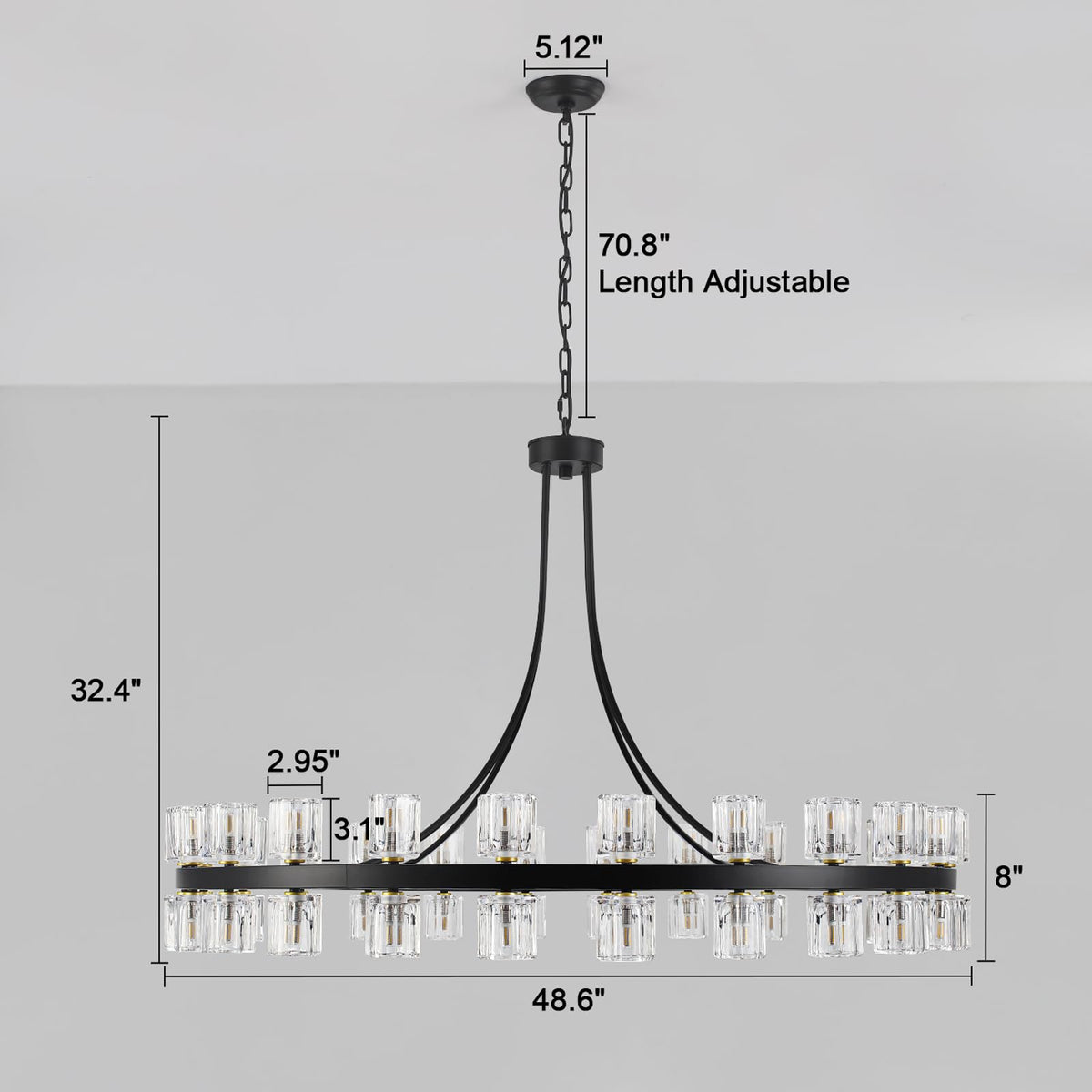 48'' Crystal Wagon Wheel Chandelier with Glass Shade for Living Room (48-Lights)