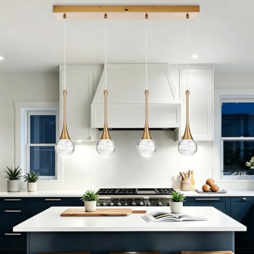 4 Light Brushed Gold Crystal Chandelier (Gold / Rectangle Pendant 4-Light)