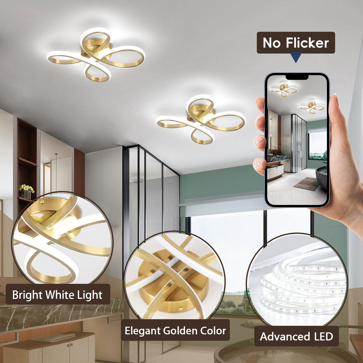 Modern LED Ceiling Light (Gold / 1 Pack)