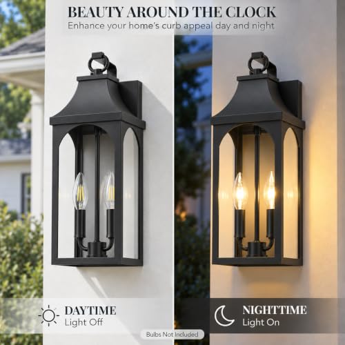 17-Inch 2-Light Outdoor Porch Wall Lantern, Black Exterior Light (17 inch)