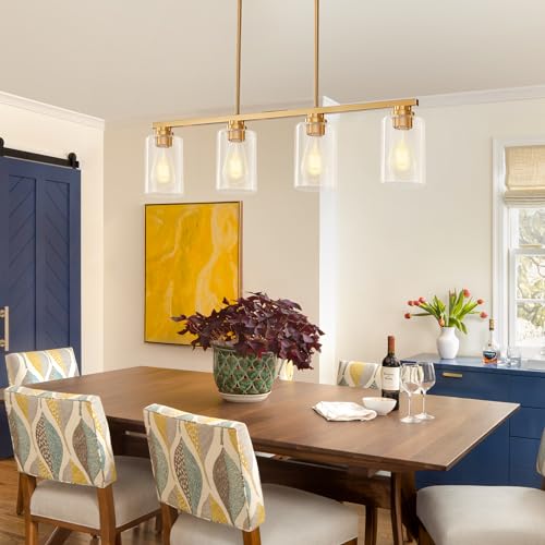 Island Light for Kitchen (Brushed Gold / 4 Light + Clear Glass)