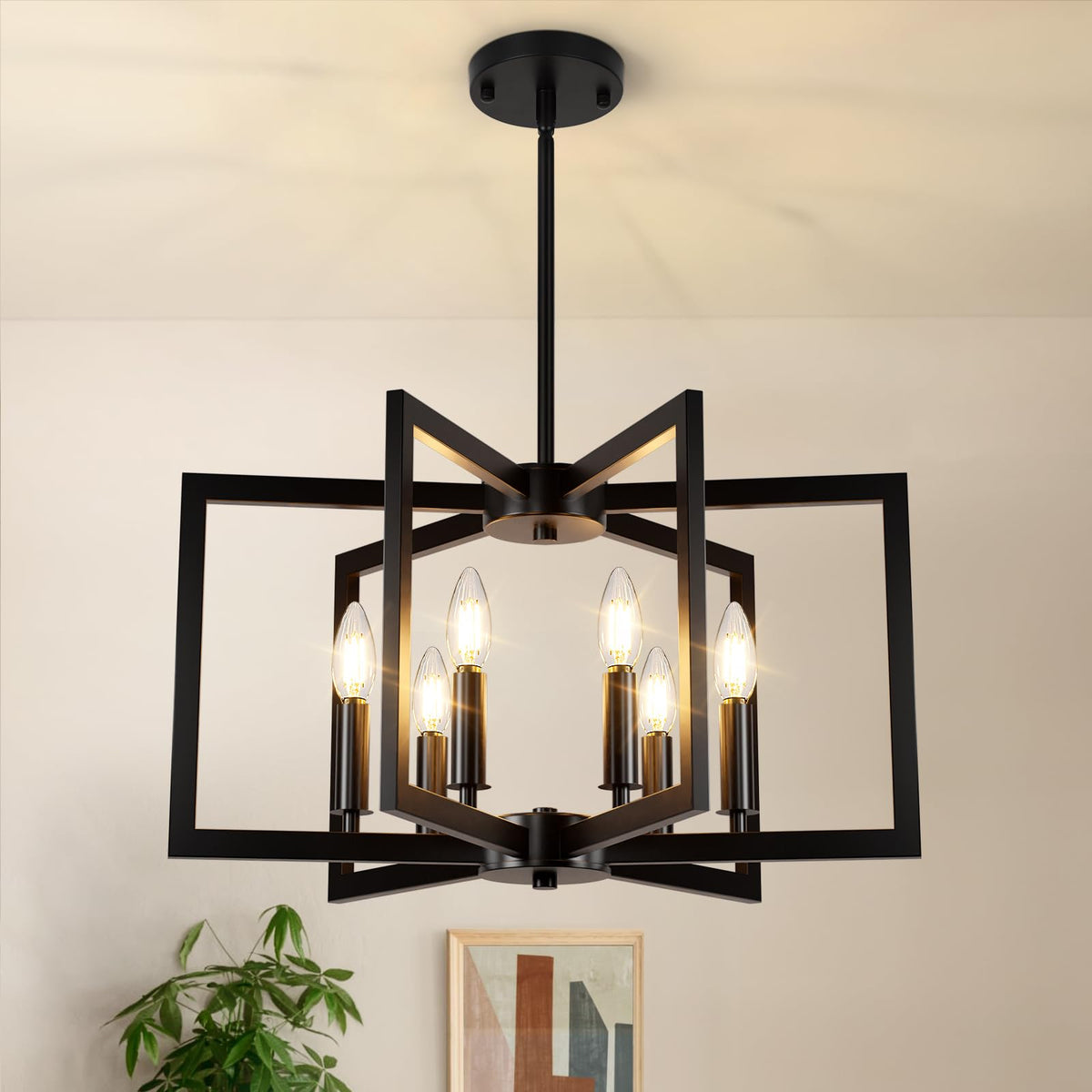 20" 62" Height Adjustable Black Kitchen Chandelier for Dining Room (Black / 6-Light)