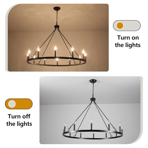 Black Wagon Wheel Chandelier 38 inch (Black-12 lights)