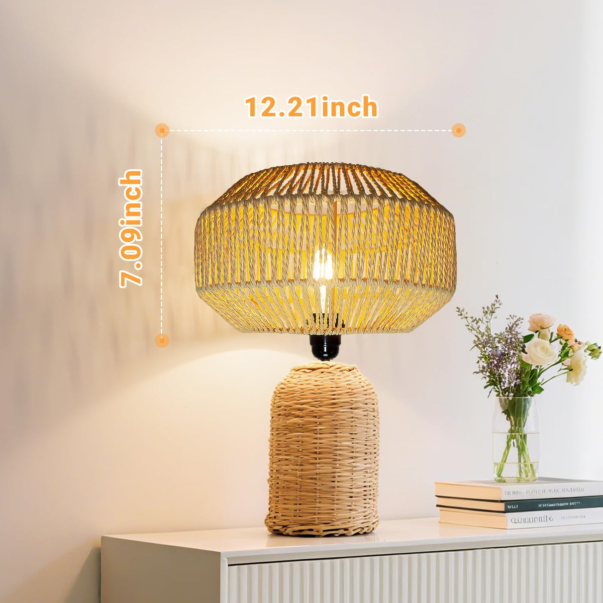 Hanging Light Rattan Lamp Shades Boho Lamp Shades (11.8 Inch-Pumpkin Shade)