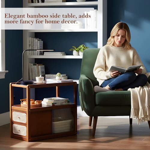 Rattan Nightstand (End Table Brown)
