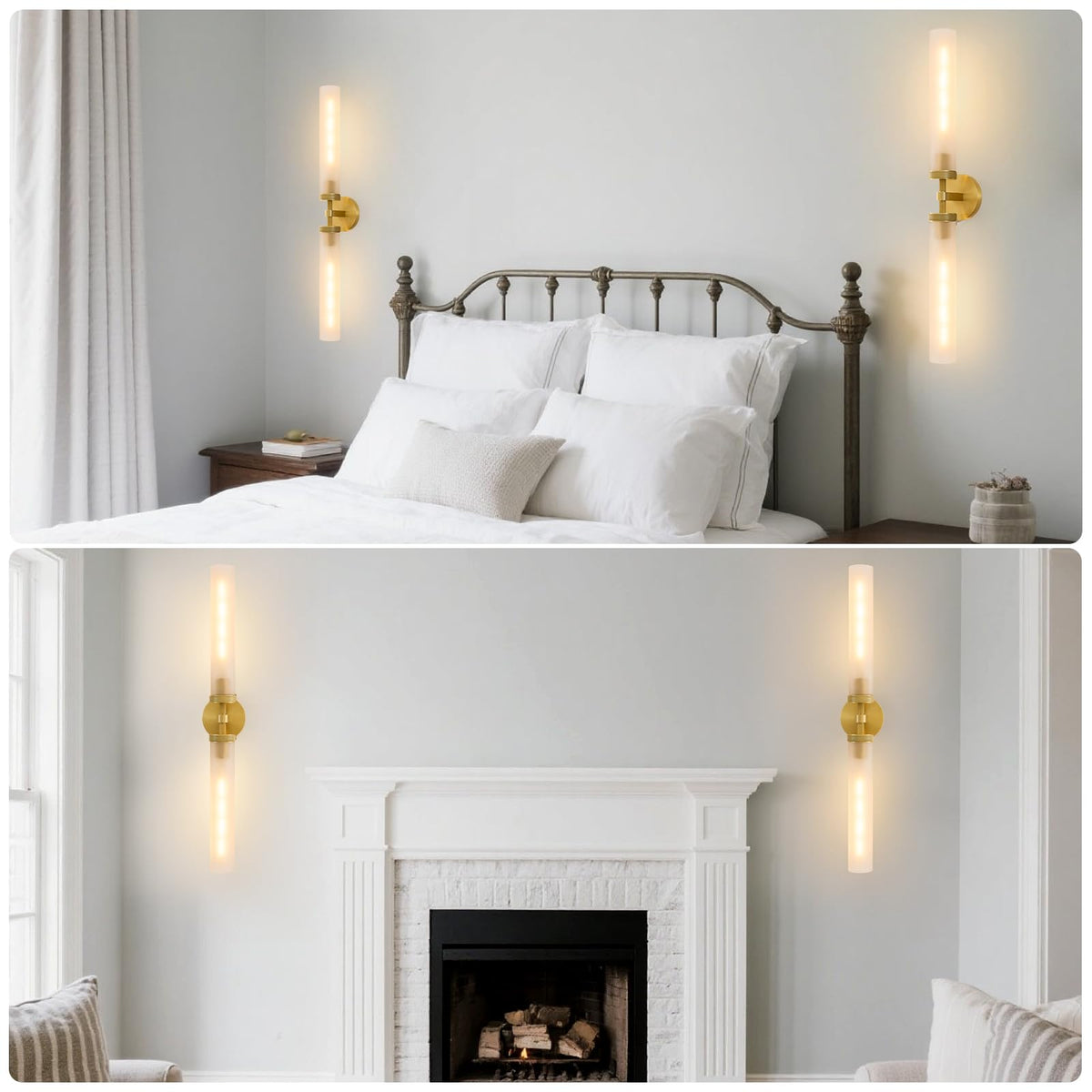 Gold Brass Bathroom Wall Sconce (Elegant Gold-Frosted Glass / 2 Pack)