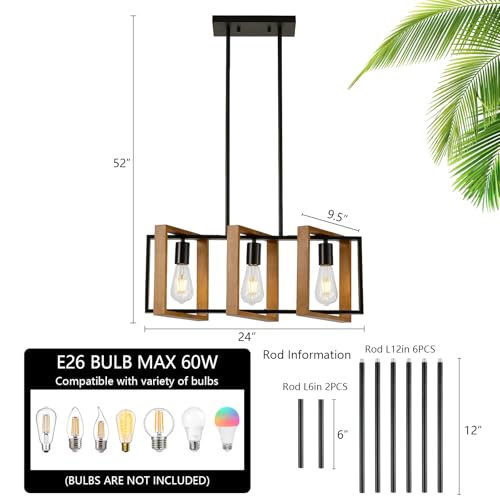 23.6" Kitchen Island Lighting (Wood / 3 Lights)