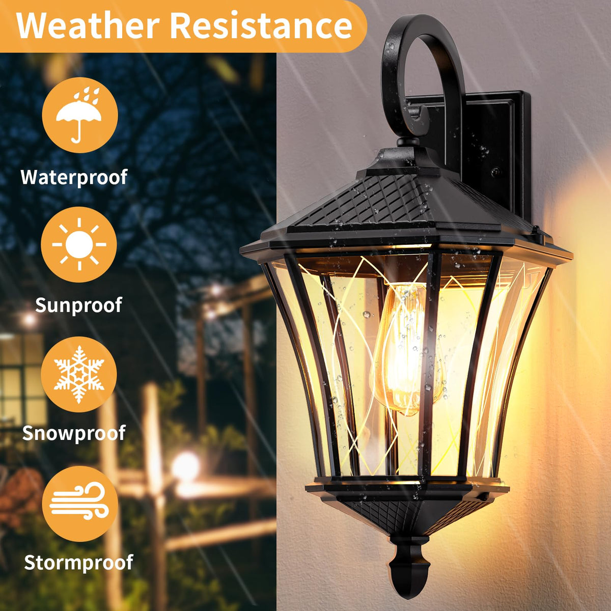 19" Large Outdoor Wall Lights (Black / 19inch-No Sensor-2Packs)