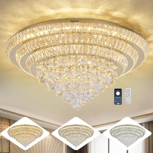 Large LED Crystal Raindrop Ceiling Light (Gold / 30 inches)