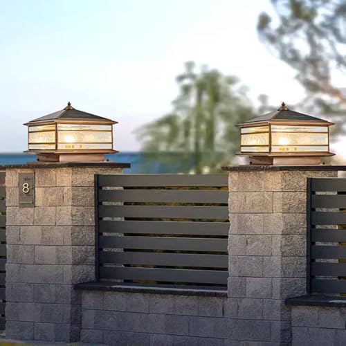All Copper Steel Glass Outdoor Post Lights (Solar / 16X16IN)